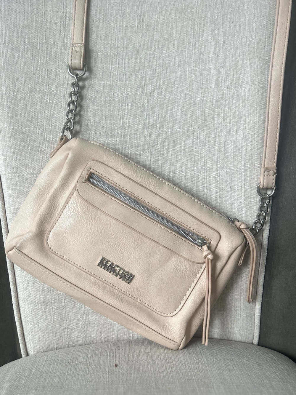 Kenneth Cole Reaction Neutral Beige Chain-Accent Crossbody Bag